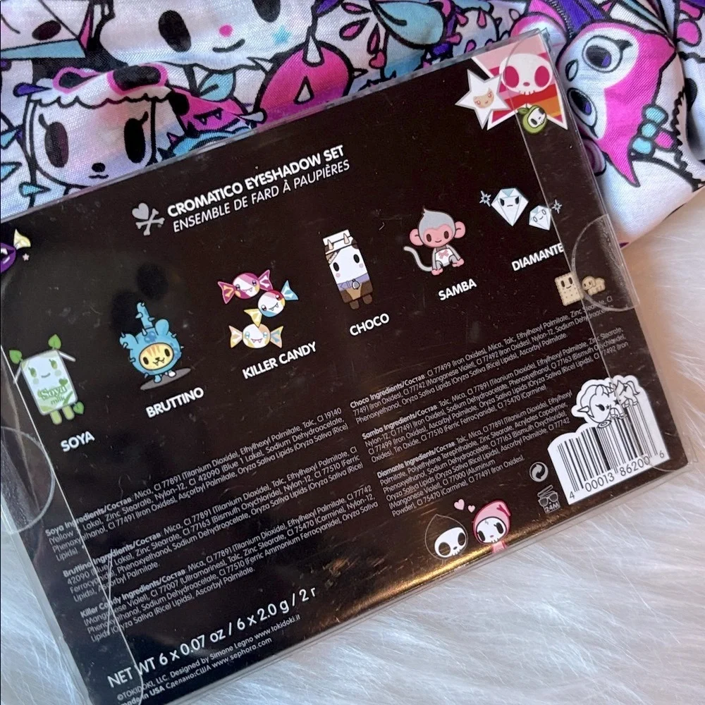 retired discontinued TOKIDOKI eyeshadow make-up CROMATICO set + Neon Stars scarf